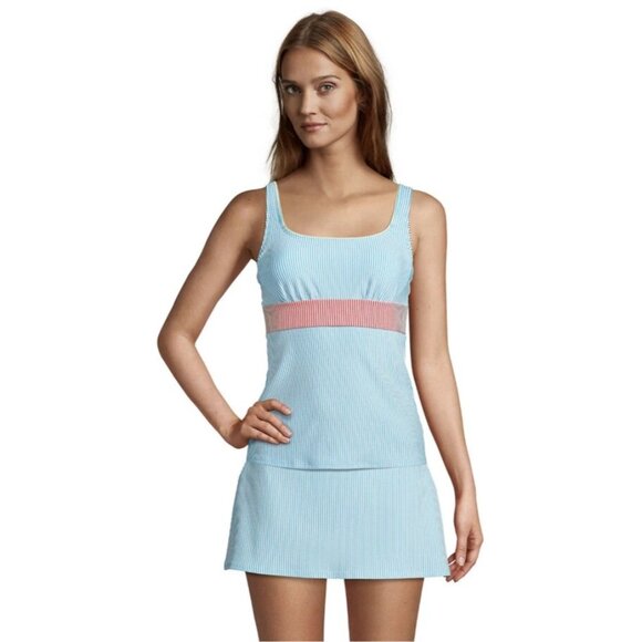 Lands End Other - 12 Lands End Blue Seersucker Knit 2 Piece Tankini Skirt Swimsuit Underwire Top